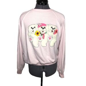 Vintage 80s Tsk Tsk Pink Bear Sweatshirt Pullover USA Made Cutecore Kawaii M